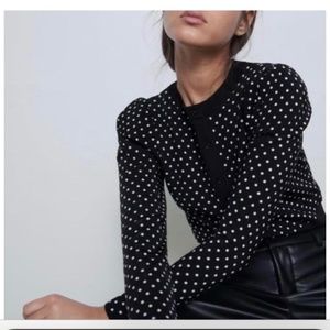 Zara Black Poka Dot Knit Cardigan